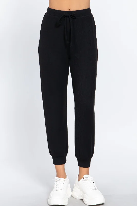 Waist String Detail Hacci Long Pants Fashionable Track Pants