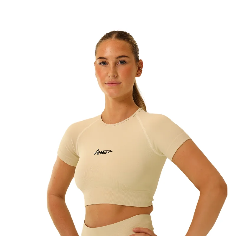 AKER Acid wash Crop Top - Cream Terry Blend Velvet Blend Canvas Blend