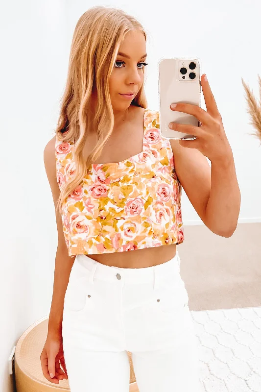 Tinsley Crop Top Floral Graphic Embroidered Appliqued