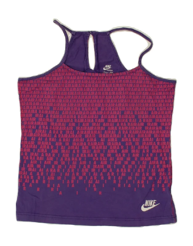 NIKE Womens Graphic Crop Top UK 10/12 Medium Purple Polka Dot Checkered Tartan