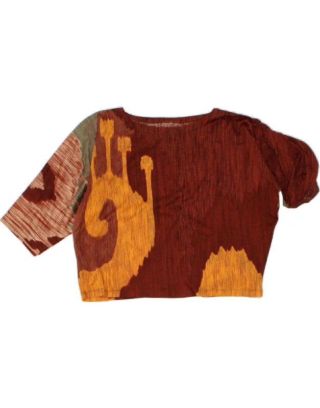 VINTAGE Womens Abstract Pattern Crop Top UK 20 2XL Brown Silk Blend Satin Velvet