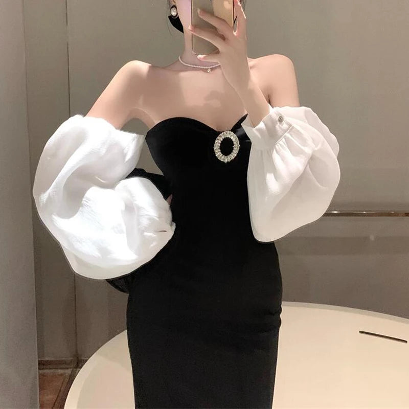 Yipinpay Vintage Long Dress Women Sexy Backless Split Evening Party Dress Female Winter One Piece Y2K Bodycon Christmas Dress New Tunics Distressed trendy