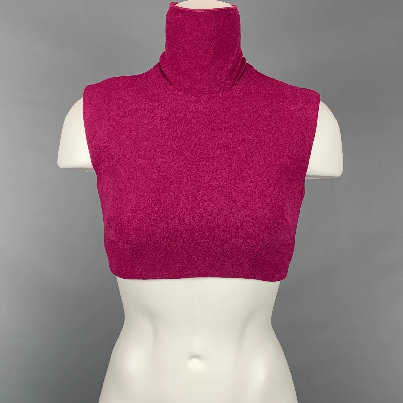 ALEX PERRY Size 6 Raspberry Stretch Crepe Blake Turtleneck Crop Top Front Pockets Side Pockets Patch Pockets