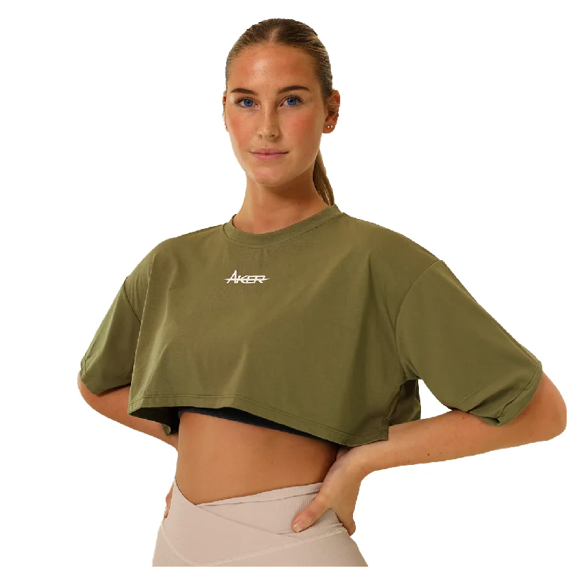 Oversized Sports Crop top -Green Silk Blend Satin Velvet