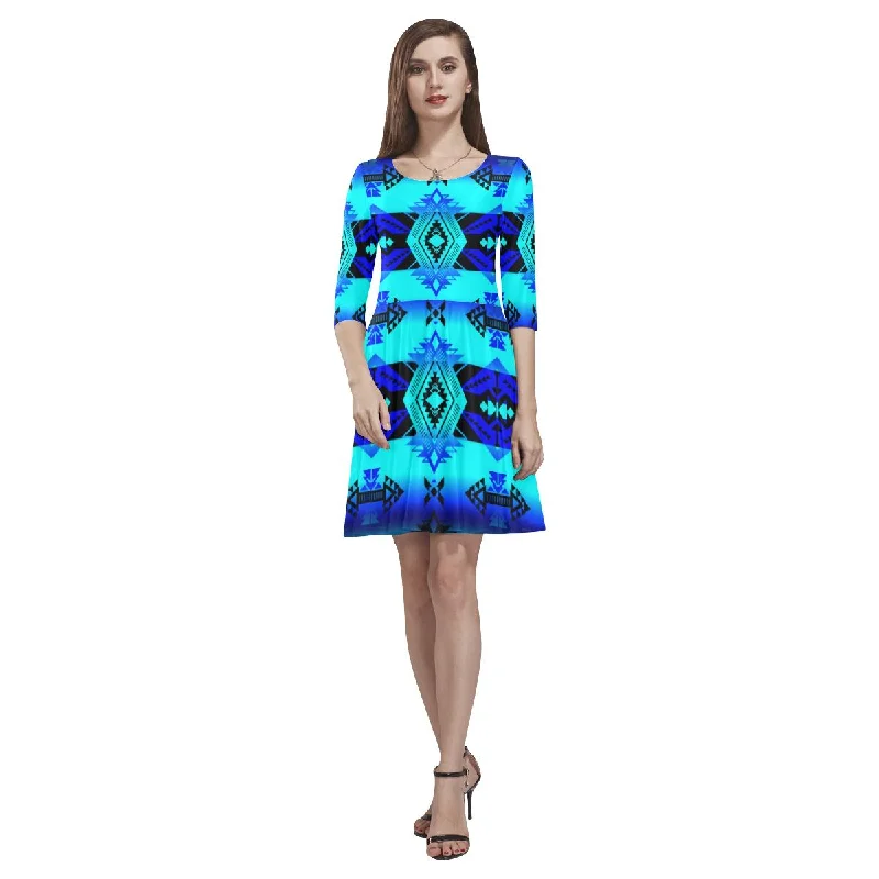 Soveriegn Nation Midnight Tethys Half-Sleeve Skater Dress Tunics Satin smooth