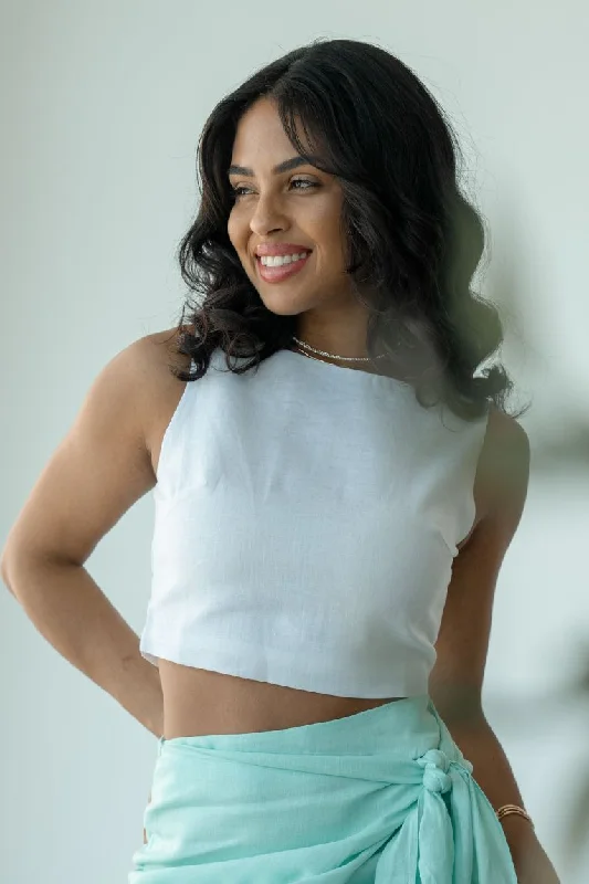 Linen sleeveless crop top Elasticated Padded Insulated