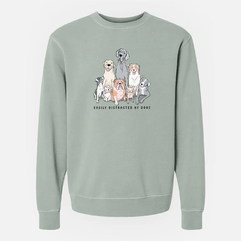 Vibrant Easily Distracted by Dogs - Unisex Pigment Dyed Crew Sweatshirt Hoodie with Raglan Sleeves Sporty Comfortable