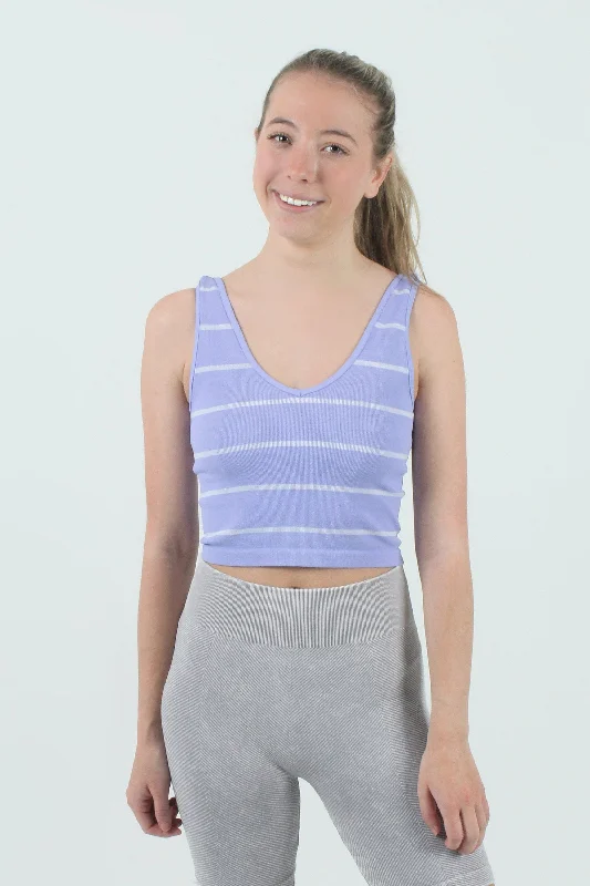 Quiet Storm Wide Stripe V-Neck Crop Top Mesh Blend Leather Blend Suede Blend