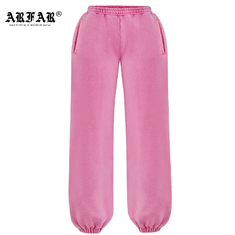 100% Cotton Acid Washed Pink Jogger Pants Classic Pleated Pants