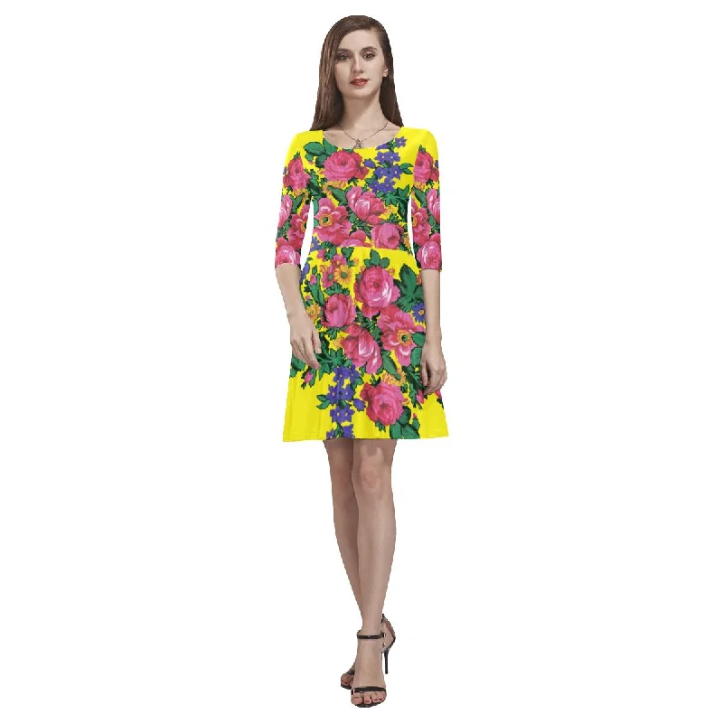 Kokum's Revenge-Yellow Tethys Half-Sleeve Skater Dress Tunics Cozy comfortable