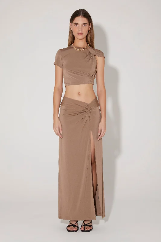 Rozalia Twist Crop Top Ash Brown Boxy Fit Fitted Loose
