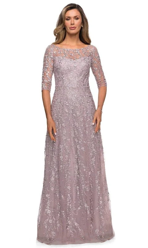 La Femme 27981SC - A-Line Floral Embroidered Formal Dress Tunics Denim casual