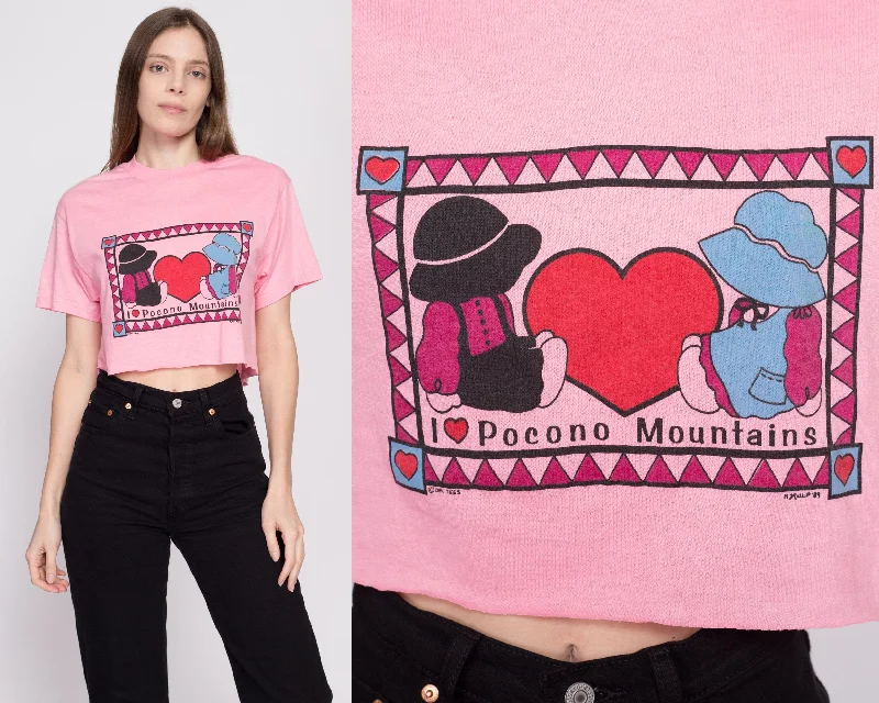80s "I Heart Pocono Mountains" Crop Top Tee - Large Casual Formal Business