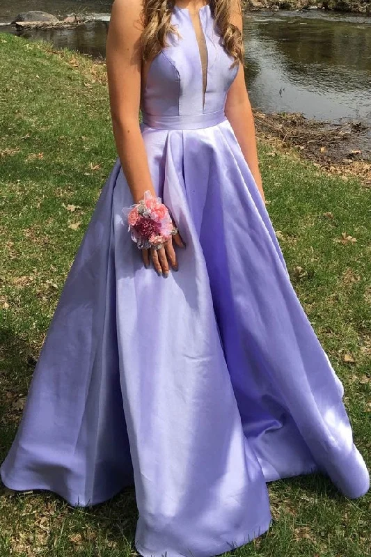 Classy Long A-line Satin Prom Dresses Simple Lilac Party Dresses Tunics Modern contemporary