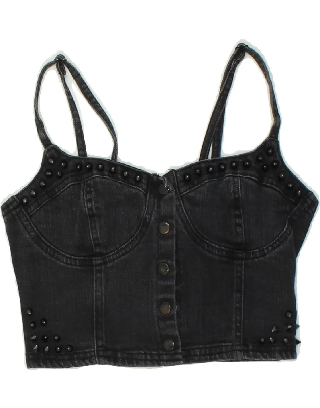 TALLY WEIL Womens Denim Crop Top EU 36 Small Grey Front Pockets Side Pockets Patch Pockets