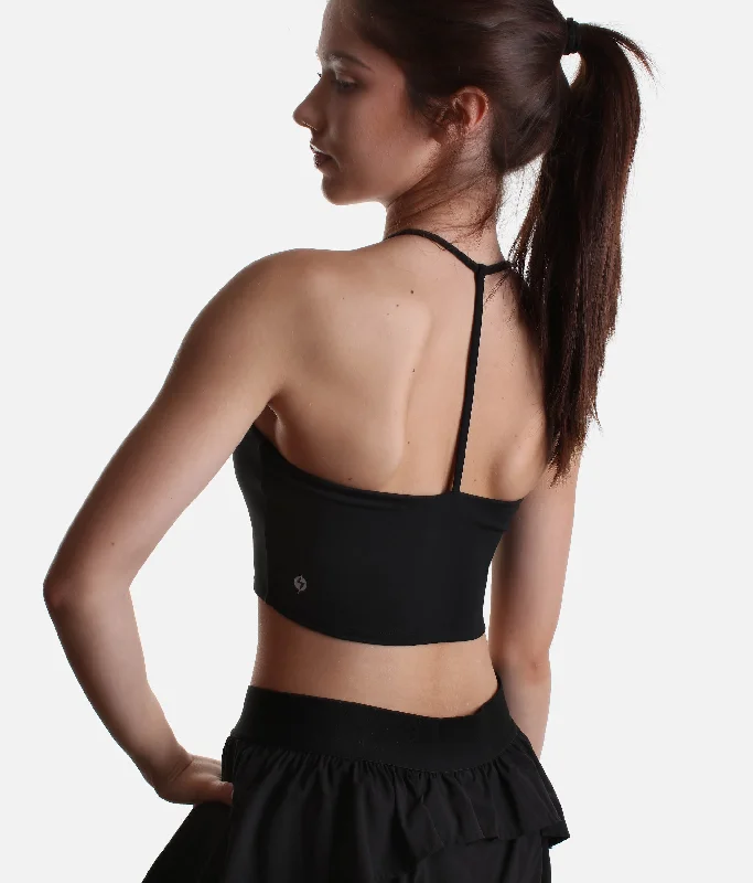 Flexy Crop Top in Black – T-Back Design for Freedom of Movement Cashmere Blend Cotton Blend Poly Blend
