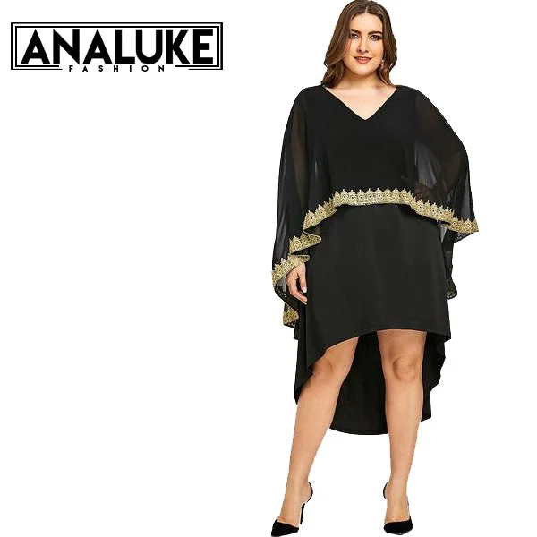 Black Long Sleeve Chiffon Party Dress Tunics Solid Classic