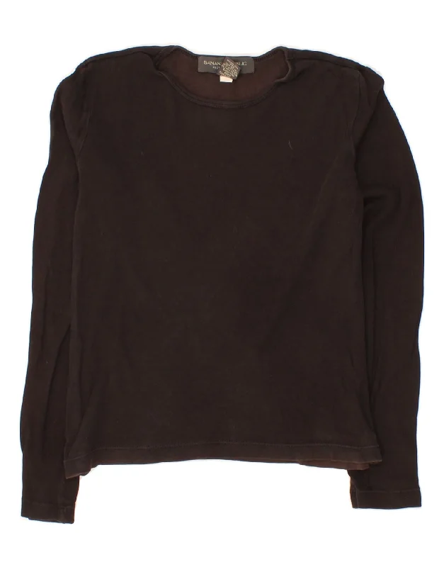 BANANA REPUBLIC Womens Crop Top Long Sleeve UK 6 XS Brown Cotton Wool Fabric Cashmere Fabric Tweed Fabric
