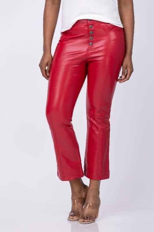 Cinq à Sept Vegan Leather Roxette Pant in Red Currant Comfy High-Waist Jeans