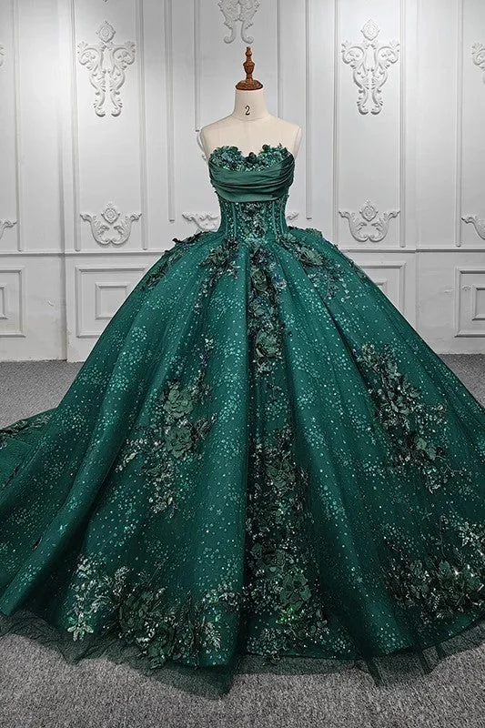 Stylish Strapless Appliques Ball Gown Sequins Court Train Evening Party Dresses Tunics Sale discount