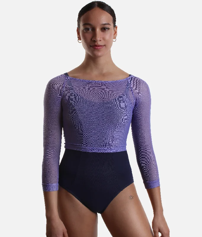 Boat Neck Dance Crop Top, Mesh - SD2196 Ribbed Striped Patterned