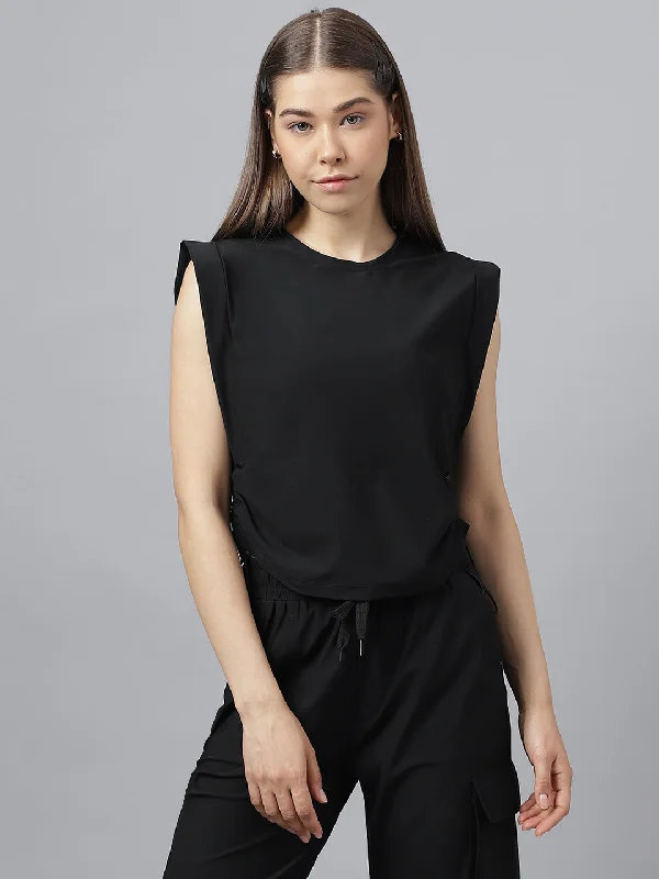 Women's side pull up crop top Collared Crew Neck Turtle Neck