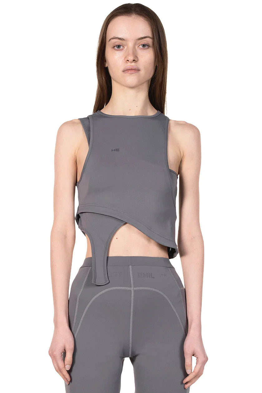 Grey Layered Crop Top Elasticated Padded Insulated