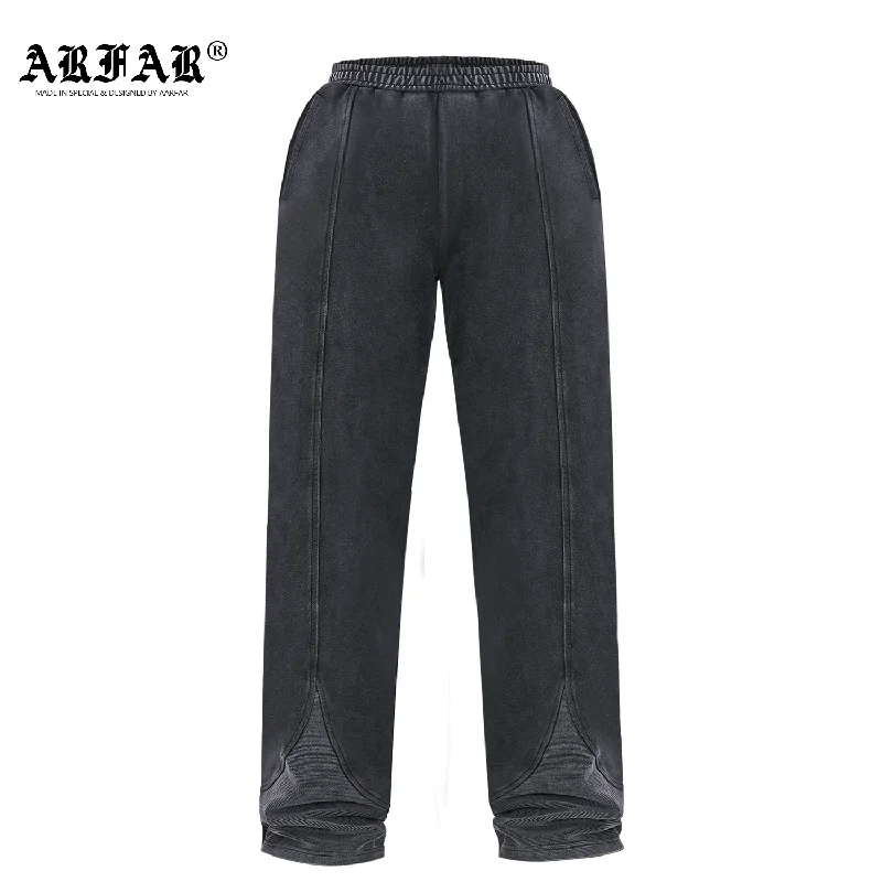 100% Cotton Wide Leg Women Acid Washed Black Pants Chic Black Leggings