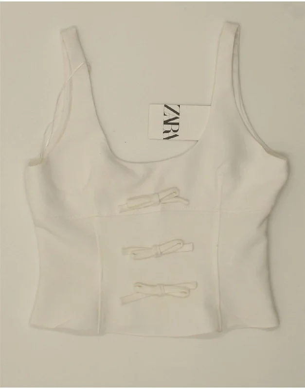 ZARA Womens Sleeveless Crop Top UK 12 Medium White Polyester Nylon Fabric Polyester Fabric Spandex Fabric