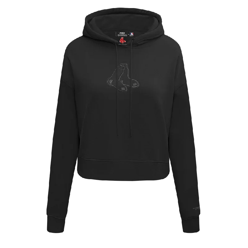 MLB BOSTON RED SOX NEUTRAL WOMEN'S CROPPED PO HOODIE (BLACK) Hoodie with Elastic Cuffs Stretchable Comfortable