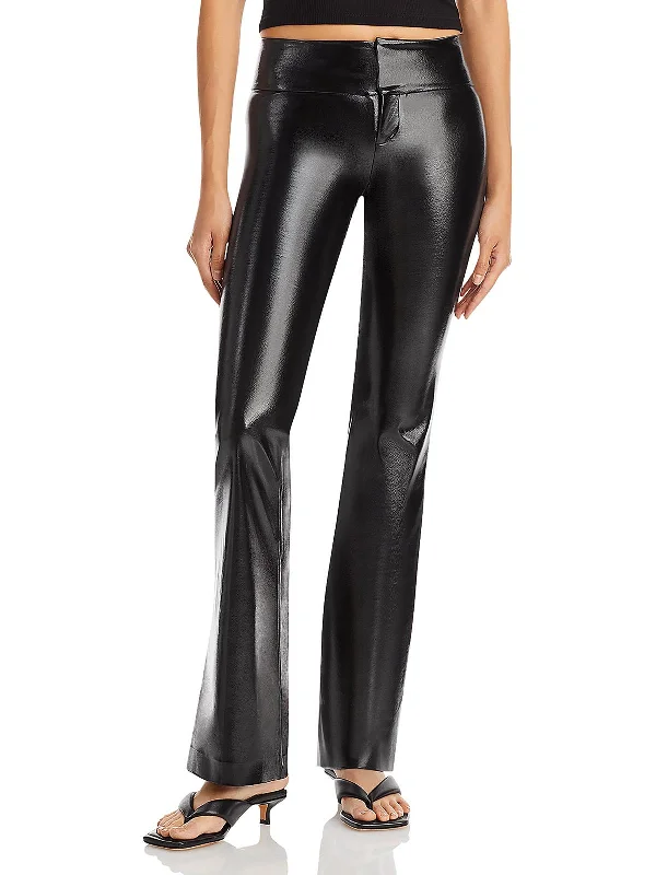 Womens Faux Leather Flare Flared Pants Trendy Work Pants