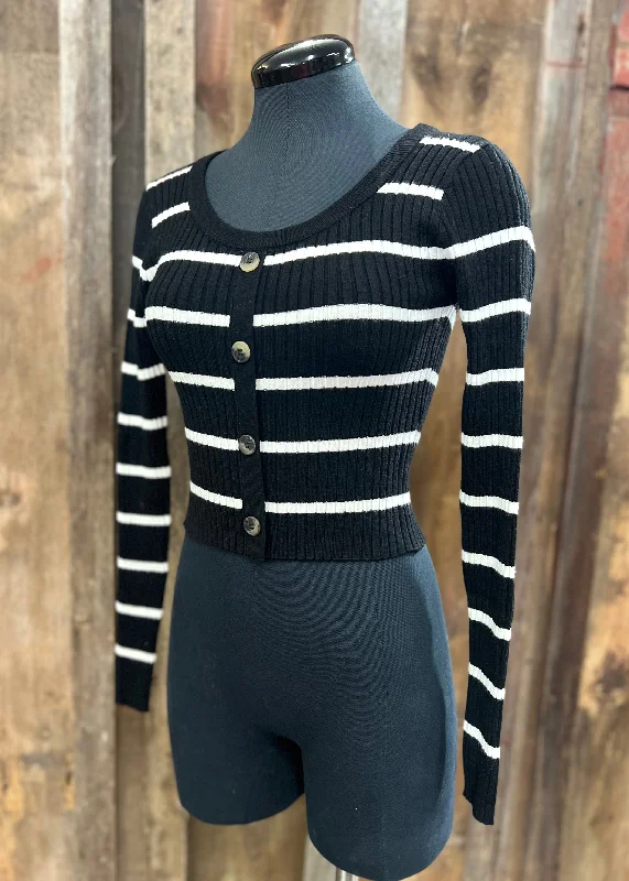 Black Striped Ribbed Crop Top Thin Crop Top Open Front Quick Dry