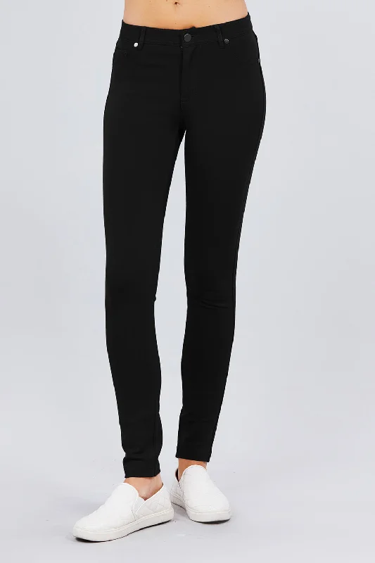5-pockets Shape Skinny Ponte Mid-rise Pants Elegant Palazzo Trousers