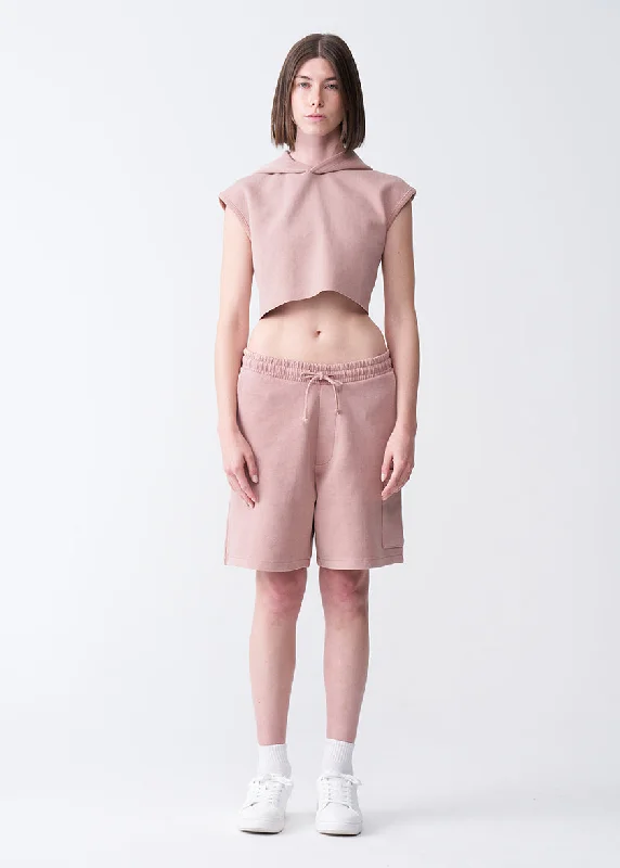 14 OZ Sleeveless Garment Dye Interlock Hooded Crop Top Short Set Elasticated Padded Insulated