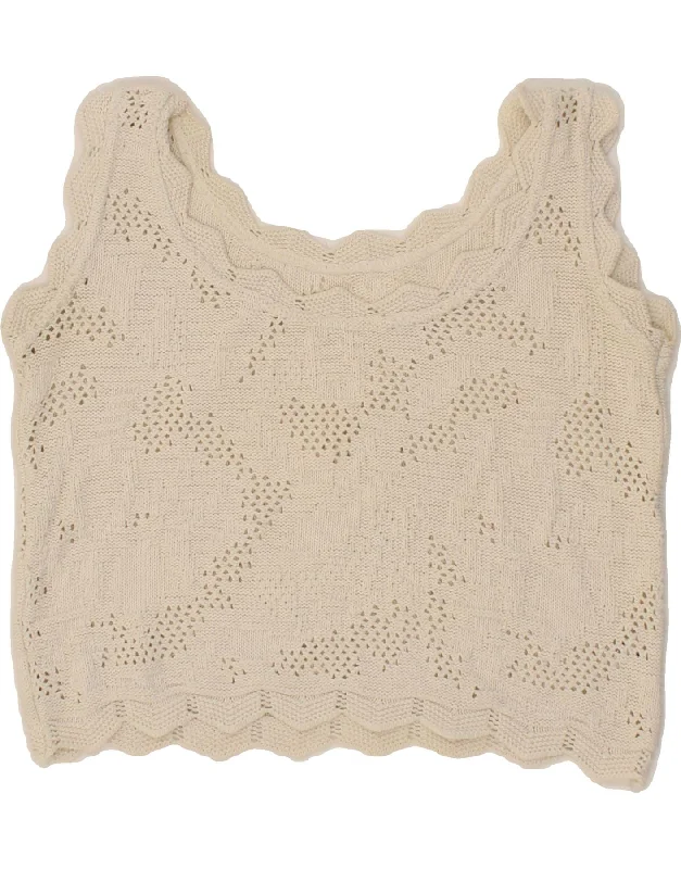 VINTAGE Womens Crochet Crop Top IT 40/42 Medium White Acrylic Knit Fabric Woven Fabric Fleece Fabric