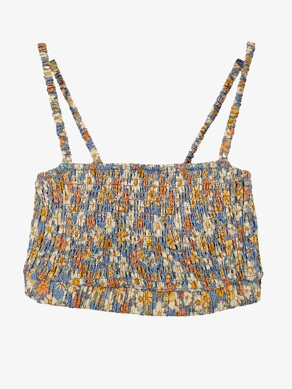 Lover Shirred Floral Kaia Crop Top Size 10 Knit Fabric Woven Fabric Fleece Fabric