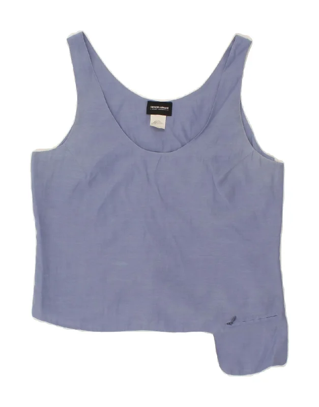 GIORGIO ARMANI Womens Asymmetric Sleeveless Crop Top UK 10 Small Purple Chenille Blend Fleece Blend Nylon Blend