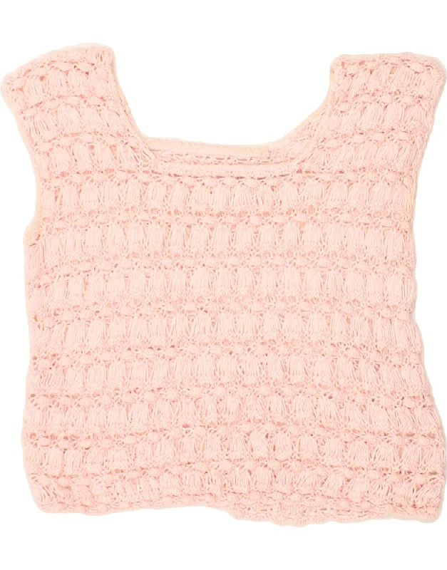 VINTAGE Womens Crochet Crop Top UK 10 Small Pink Satin Fabric Silk Fabric Chiffon Fabric