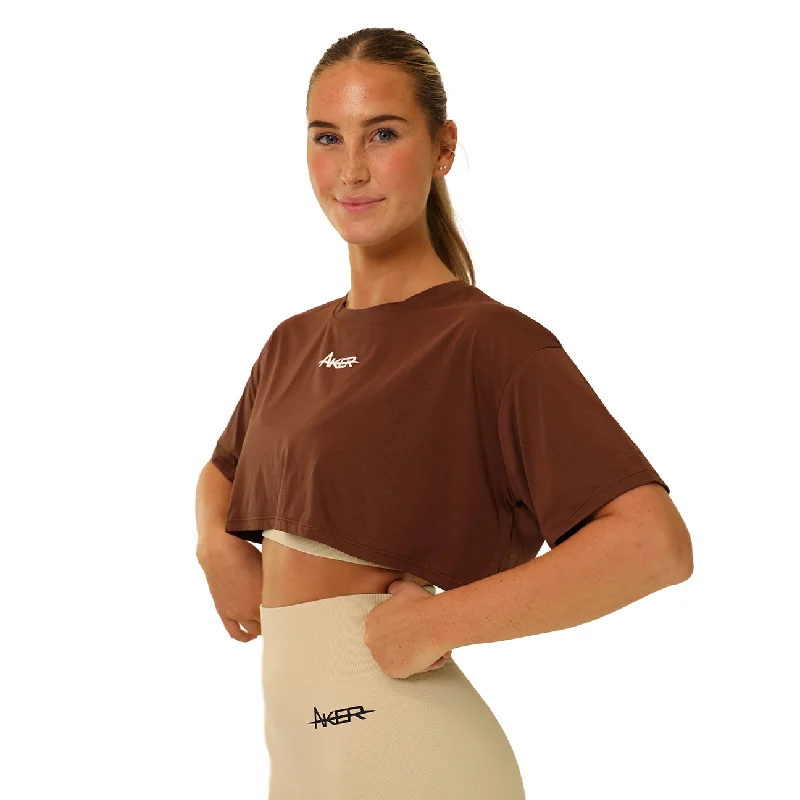 Oversized Sports Crop top - Brown Chenille Blend Fleece Blend Nylon Blend