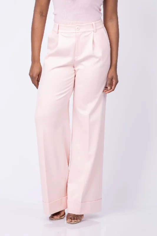 Alice + Olivia Tomasa High Rise Full Length Cuff Pants in Pearl Blush Formal Stretch Pants