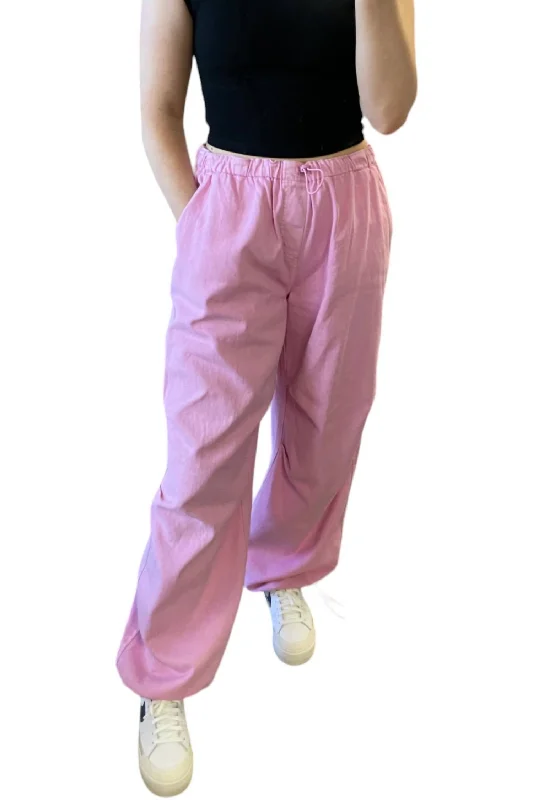 Denim Parachute Pants In Pink Casual Yoga Pants