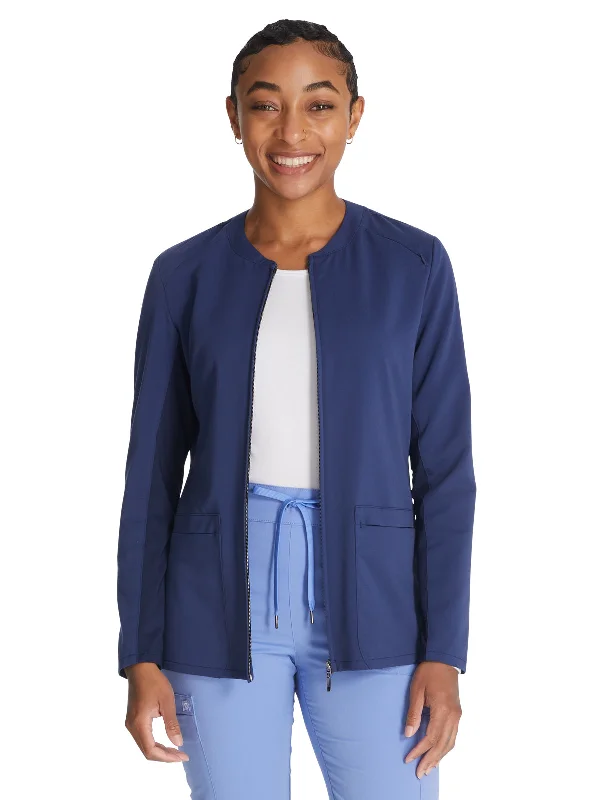 Women's Zip Front Scrub Jacket Chenille Jacket Brocade Jacket Lace Jacket