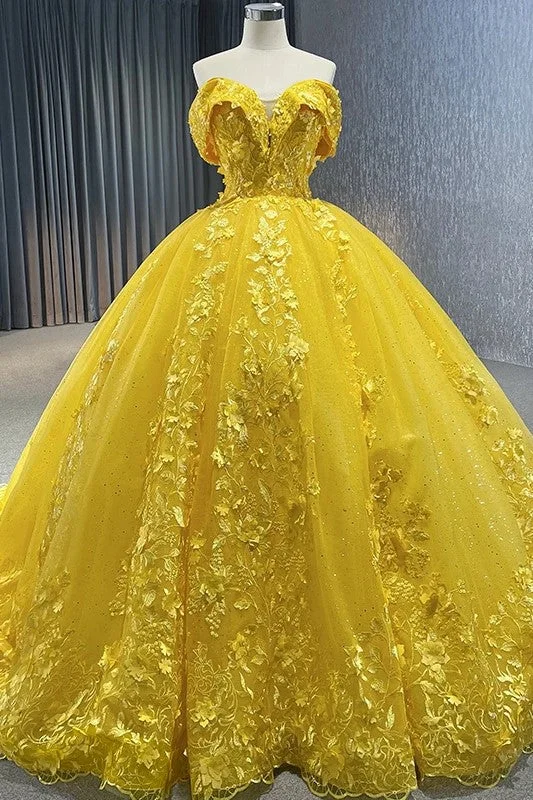Yellow Sweetheart Party Dresses Lace Sleeveless Quinceanera Dresses Lace Sexy Club