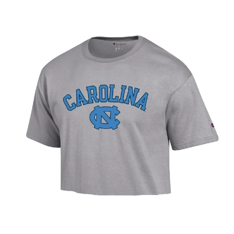 UNC Basic Crop Top by Champion in Grey Notch Collar Peter Pan Collar Cowl Neck