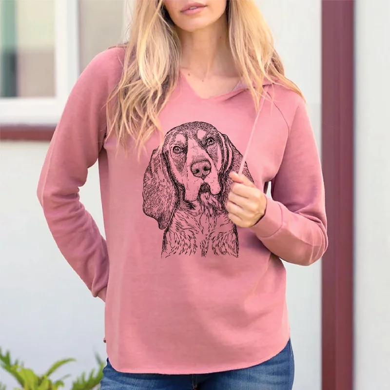 Huck the Bluetick Coonhound - Cali Wave Hooded Sweatshirt Hoodie with Frayed Bohemian Relaxed