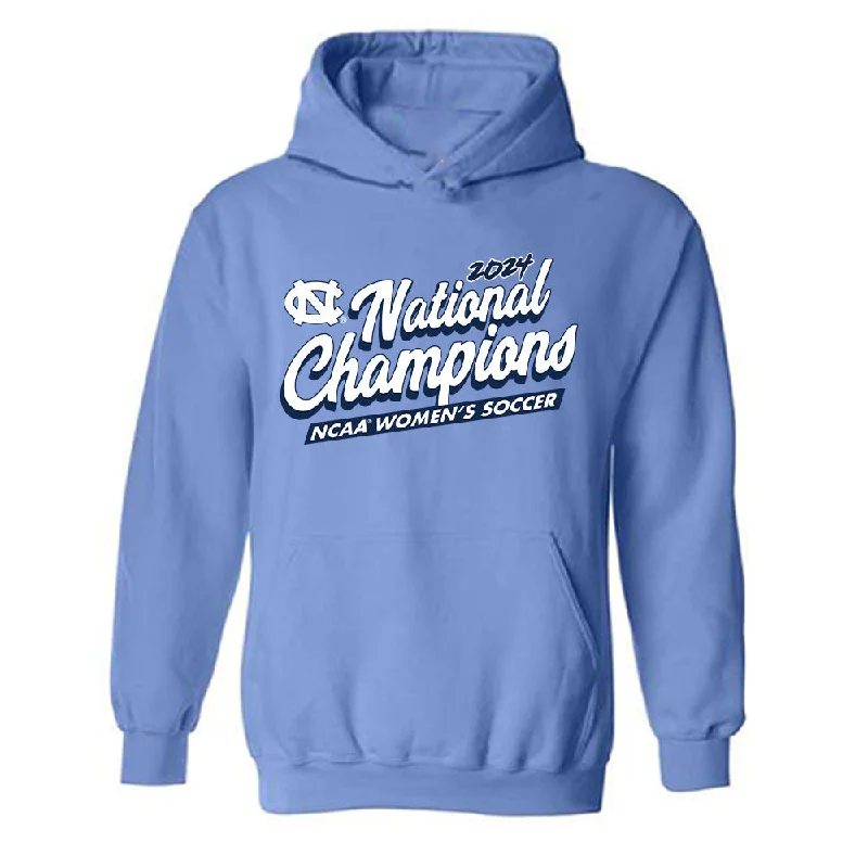 UNC - NCAA Women's Soccer : Emerson Elgin - National Champs Hooded Sweatshirt Hoodie with Typography Text Message