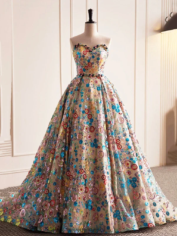 Beautiful Sequins Strapless Long Prom Dress, A-Line Evening Dress Party Dress Boat Neckline Classic