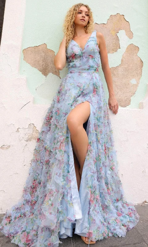 Nox Anabel E1445 - Ruffled Deep V-Neck Prom Dress Tunics Sale discount
