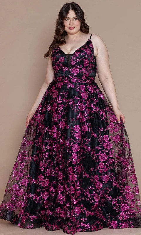 Poly USA W1134 - Floral A-Line Plus Prom Dress Bodycon Club Sequined
