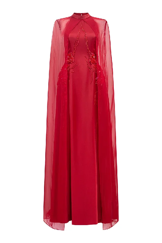 LONG SEE-THROUGH CAPE FLARED DRESS Tunics Chic elegant